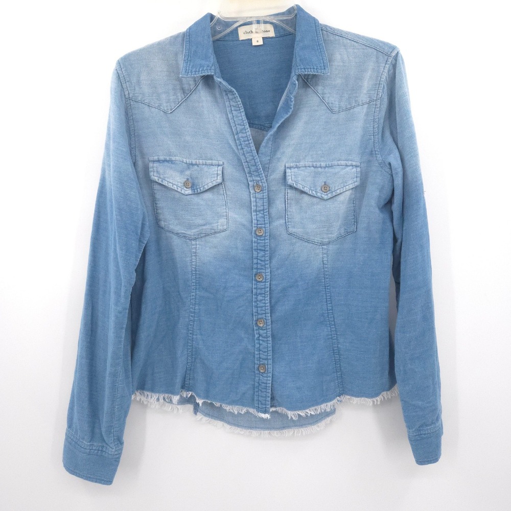 Anthropologie Cloth & Stone Corduroy Button Down Shirt Women Size S Blue Western - Picture 2 of 12
